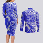 Canterbury-Bankstown Bulldogs NAIDOC Week 2026 Couples Matching Long Sleeve Bodycon Dress and Long Sleeve Button Shirt Aboriginal Lizard Dot Painting - 50 Years of Deadly
