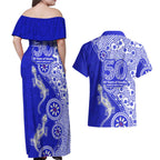 Canterbury-Bankstown Bulldogs NAIDOC Week 2026 Couples Matching Off Shoulder Maxi Dress and Hawaiian Shirt Aboriginal Lizard Dot Painting - 50 Years of Deadly