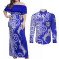 Canterbury-Bankstown Bulldogs NAIDOC Week 2026 Couples Matching Off Shoulder Maxi Dress and Long Sleeve Button Shirt Aboriginal Lizard Dot Painting - 50 Years of Deadly