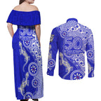 Canterbury-Bankstown Bulldogs NAIDOC Week 2026 Couples Matching Off Shoulder Maxi Dress and Long Sleeve Button Shirt Aboriginal Lizard Dot Painting - 50 Years of Deadly