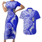 Canterbury-Bankstown Bulldogs NAIDOC Week 2026 Couples Matching Short Sleeve Bodycon Dress and Hawaiian Shirt Aboriginal Lizard Dot Painting - 50 Years of Deadly