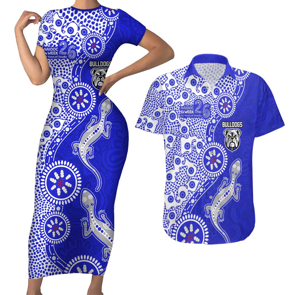 Canterbury-Bankstown Bulldogs NAIDOC Week 2026 Couples Matching Short Sleeve Bodycon Dress and Hawaiian Shirt Aboriginal Lizard Dot Painting - 50 Years of Deadly