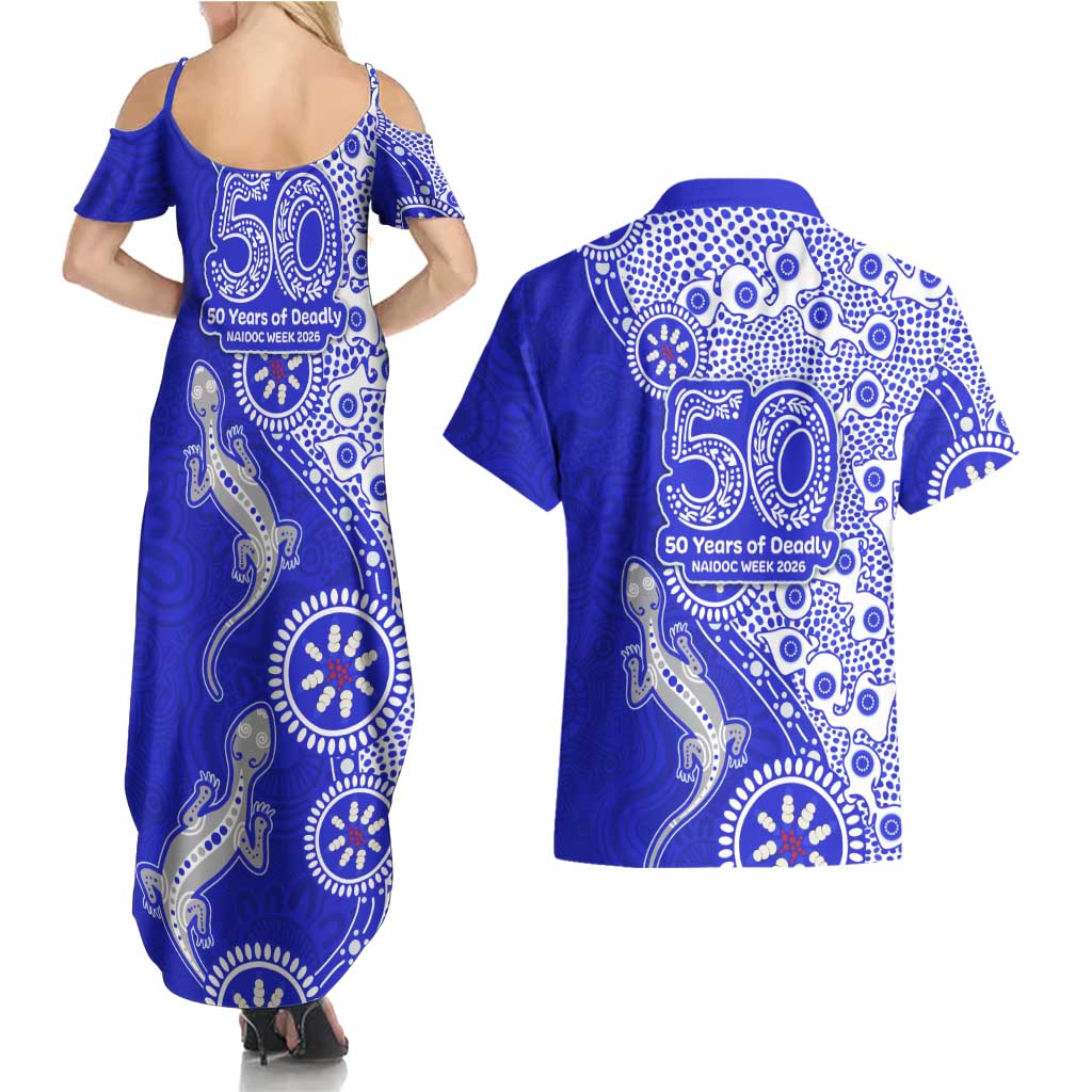Canterbury-Bankstown Bulldogs NAIDOC Week 2026 Couples Matching Summer Maxi Dress and Hawaiian Shirt Aboriginal Lizard Dot Painting - 50 Years of Deadly