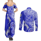 Canterbury-Bankstown Bulldogs NAIDOC Week 2026 Couples Matching Summer Maxi Dress and Long Sleeve Button Shirt Aboriginal Lizard Dot Painting - 50 Years of Deadly