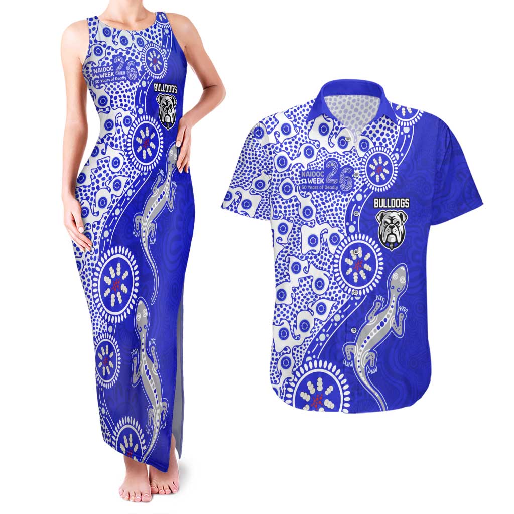 Canterbury-Bankstown Bulldogs NAIDOC Week 2026 Couples Matching Tank Maxi Dress and Hawaiian Shirt Aboriginal Lizard Dot Painting - 50 Years of Deadly