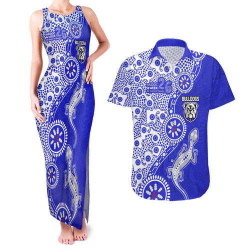 Canterbury-Bankstown Bulldogs NAIDOC Week 2026 Couples Matching Tank Maxi Dress and Hawaiian Shirt Aboriginal Lizard Dot Painting - 50 Years of Deadly