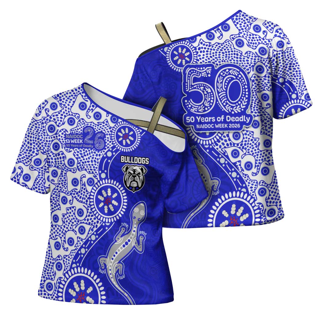 Canterbury-Bankstown Bulldogs NAIDOC Week 2026 Cross Shoulder Shirt Aboriginal Lizard Dot Painting - 50 Years of Deadly