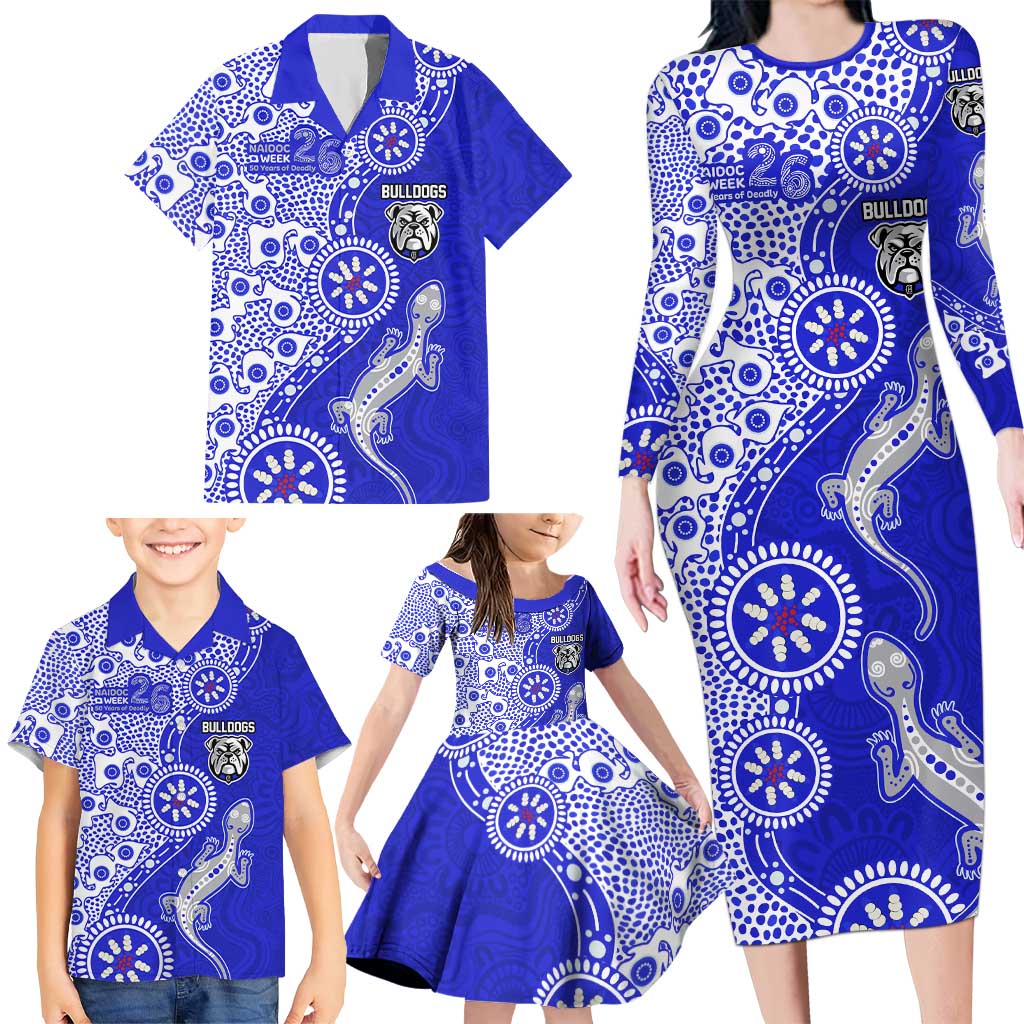 Canterbury-Bankstown Bulldogs NAIDOC Week 2026 Family Matching Long Sleeve Bodycon Dress and Hawaiian Shirt Aboriginal Lizard Dot Painting - 50 Years of Deadly