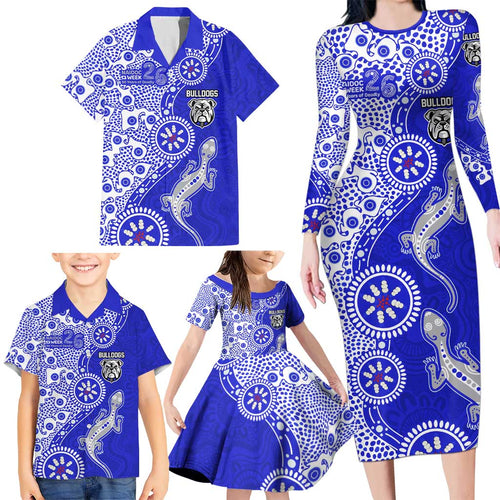 Canterbury-Bankstown Bulldogs NAIDOC Week 2026 Family Matching Long Sleeve Bodycon Dress and Hawaiian Shirt Aboriginal Lizard Dot Painting - 50 Years of Deadly