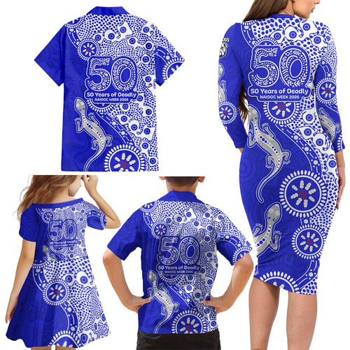 Canterbury-Bankstown Bulldogs NAIDOC Week 2026 Family Matching Long Sleeve Bodycon Dress and Hawaiian Shirt Aboriginal Lizard Dot Painting - 50 Years of Deadly