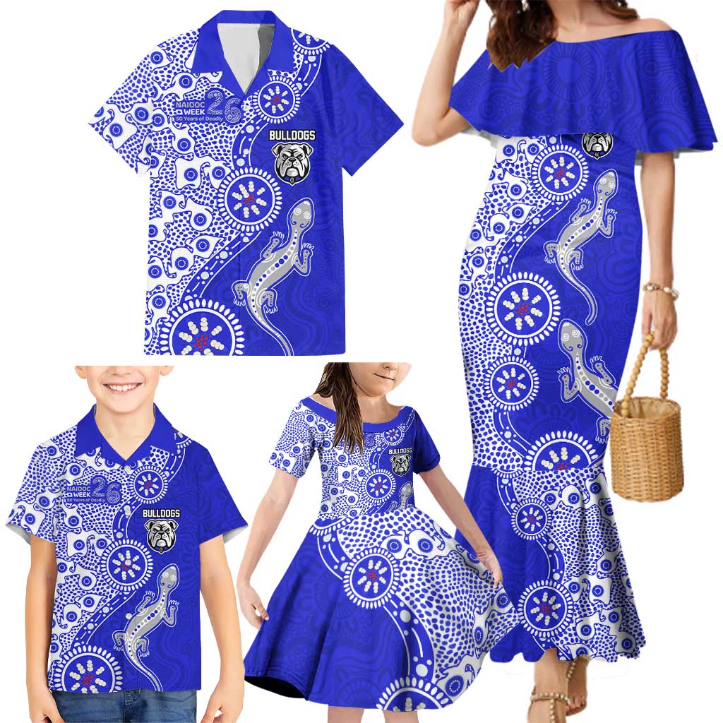 Canterbury-Bankstown Bulldogs NAIDOC Week 2026 Family Matching Mermaid Dress and Hawaiian Shirt Aboriginal Lizard Dot Painting - 50 Years of Deadly