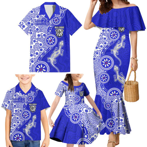 Canterbury-Bankstown Bulldogs NAIDOC Week 2026 Family Matching Mermaid Dress and Hawaiian Shirt Aboriginal Lizard Dot Painting - 50 Years of Deadly