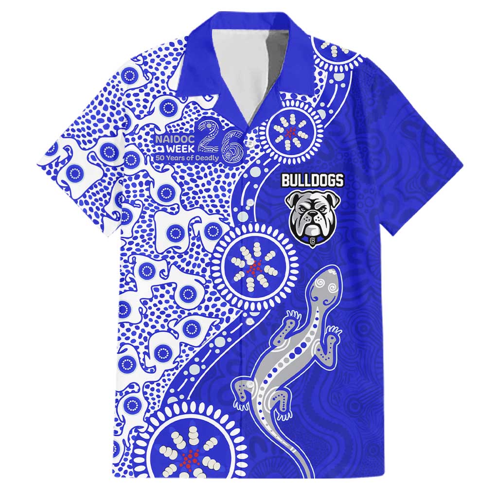 Canterbury-Bankstown Bulldogs NAIDOC Week 2026 Family Matching Off The Shoulder Long Sleeve Dress and Hawaiian Shirt Aboriginal Lizard Dot Painting - 50 Years of Deadly