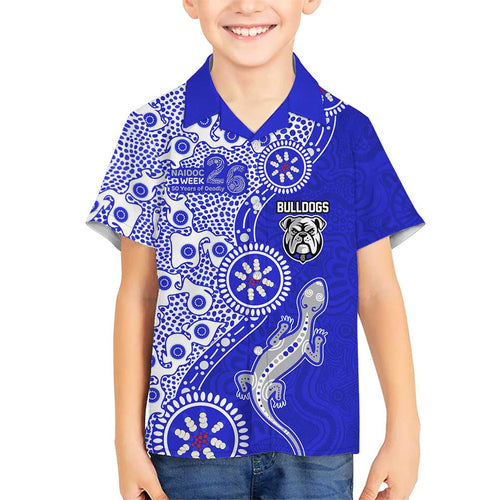Canterbury-Bankstown Bulldogs NAIDOC Week 2026 Family Matching Off Shoulder Maxi Dress and Hawaiian Shirt Aboriginal Lizard Dot Painting - 50 Years of Deadly