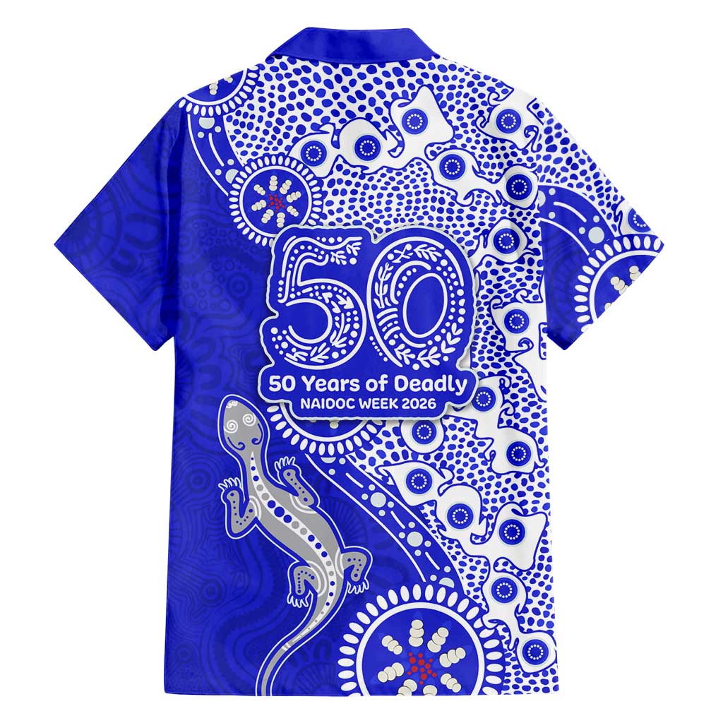 Canterbury-Bankstown Bulldogs NAIDOC Week 2026 Family Matching Off Shoulder Short Dress and Hawaiian Shirt Aboriginal Lizard Dot Painting - 50 Years of Deadly