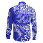 Canterbury-Bankstown Bulldogs NAIDOC Week 2026 Family Matching Off Shoulder Short Dress and Hawaiian Shirt Aboriginal Lizard Dot Painting - 50 Years of Deadly