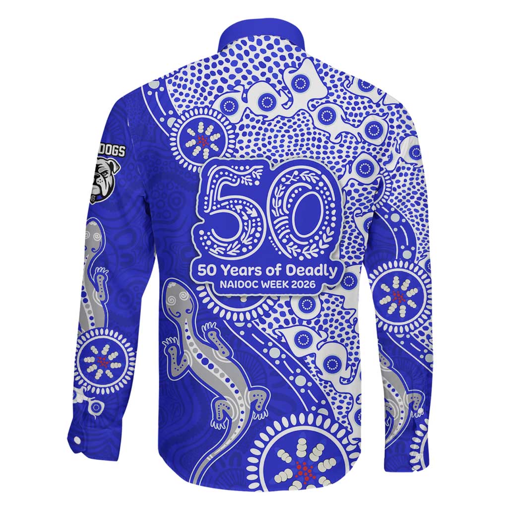 Canterbury-Bankstown Bulldogs NAIDOC Week 2026 Family Matching Off Shoulder Short Dress and Hawaiian Shirt Aboriginal Lizard Dot Painting - 50 Years of Deadly