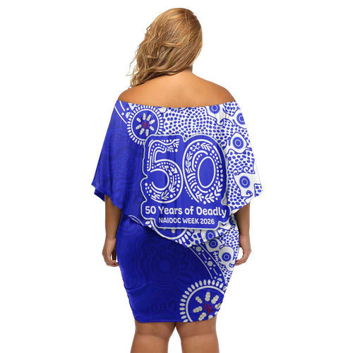 Canterbury-Bankstown Bulldogs NAIDOC Week 2026 Family Matching Off Shoulder Short Dress and Hawaiian Shirt Aboriginal Lizard Dot Painting - 50 Years of Deadly