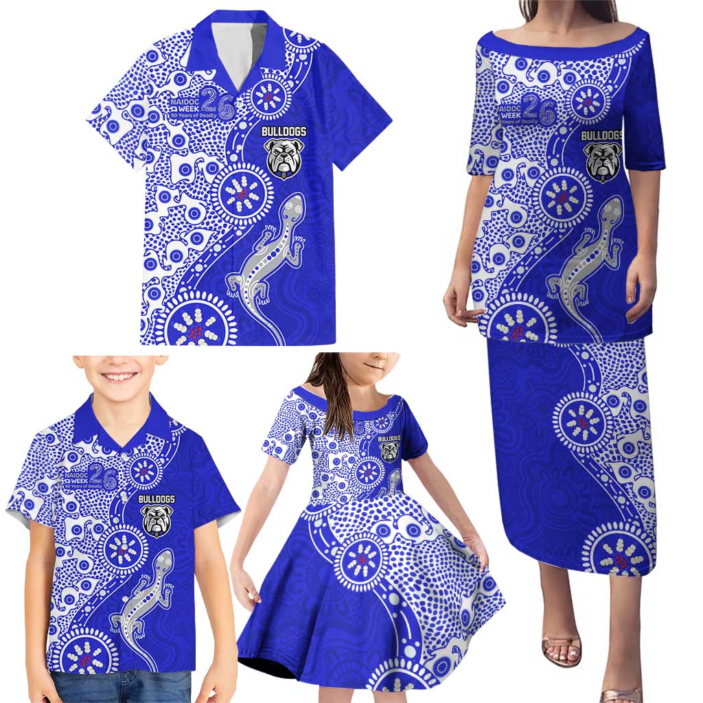 Canterbury-Bankstown Bulldogs NAIDOC Week 2026 Family Matching Puletasi and Hawaiian Shirt Aboriginal Lizard Dot Painting - 50 Years of Deadly