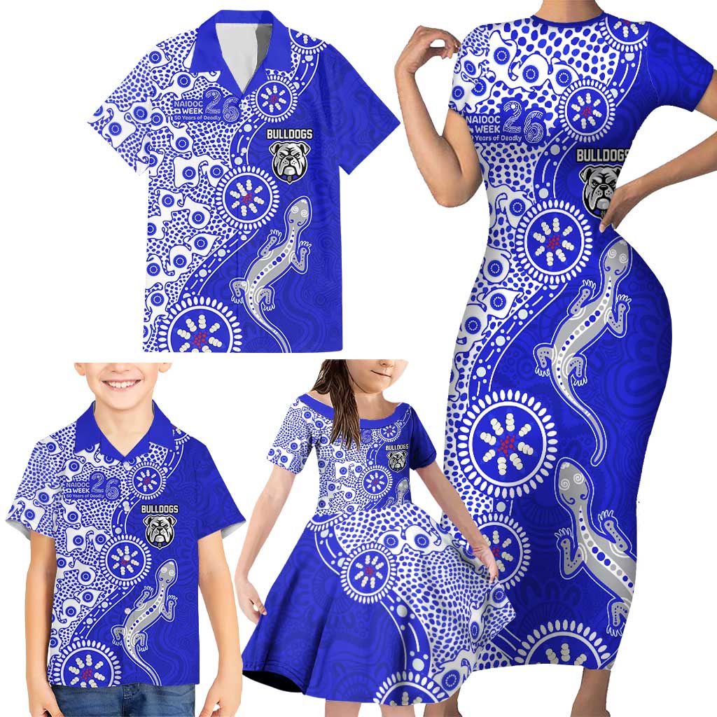 Canterbury-Bankstown Bulldogs NAIDOC Week 2026 Family Matching Short Sleeve Bodycon Dress and Hawaiian Shirt Aboriginal Lizard Dot Painting - 50 Years of Deadly