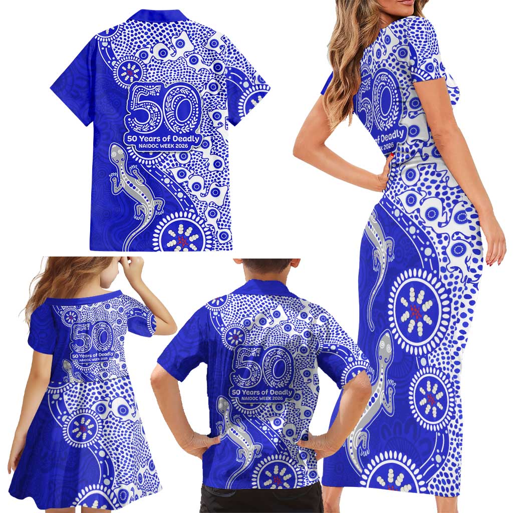 Canterbury-Bankstown Bulldogs NAIDOC Week 2026 Family Matching Short Sleeve Bodycon Dress and Hawaiian Shirt Aboriginal Lizard Dot Painting - 50 Years of Deadly