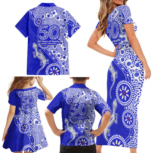 Canterbury-Bankstown Bulldogs NAIDOC Week 2026 Family Matching Short Sleeve Bodycon Dress and Hawaiian Shirt Aboriginal Lizard Dot Painting - 50 Years of Deadly
