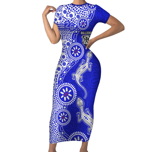 Canterbury-Bankstown Bulldogs NAIDOC Week 2026 Family Matching Short Sleeve Bodycon Dress and Hawaiian Shirt Aboriginal Lizard Dot Painting - 50 Years of Deadly