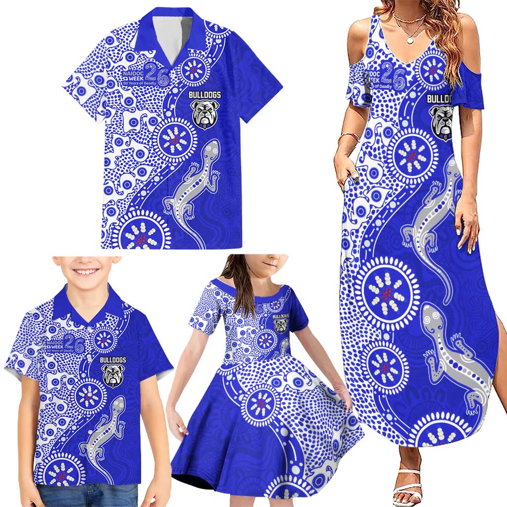 Canterbury-Bankstown Bulldogs NAIDOC Week 2026 Family Matching Summer Maxi Dress and Hawaiian Shirt Aboriginal Lizard Dot Painting - 50 Years of Deadly