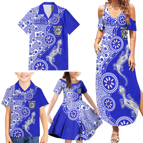 Canterbury-Bankstown Bulldogs NAIDOC Week 2026 Family Matching Summer Maxi Dress and Hawaiian Shirt Aboriginal Lizard Dot Painting - 50 Years of Deadly