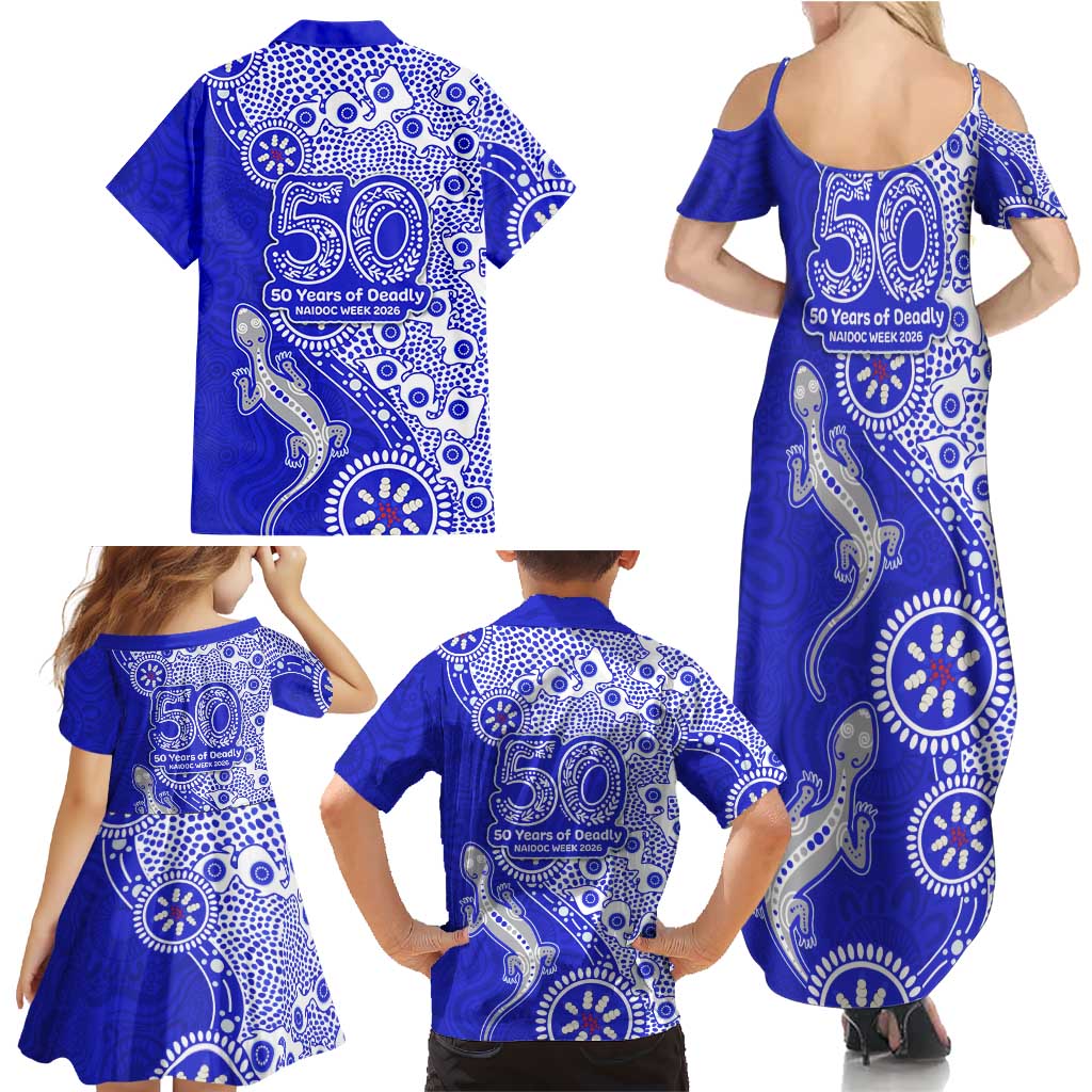 Canterbury-Bankstown Bulldogs NAIDOC Week 2026 Family Matching Summer Maxi Dress and Hawaiian Shirt Aboriginal Lizard Dot Painting - 50 Years of Deadly