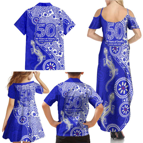Canterbury-Bankstown Bulldogs NAIDOC Week 2026 Family Matching Summer Maxi Dress and Hawaiian Shirt Aboriginal Lizard Dot Painting - 50 Years of Deadly