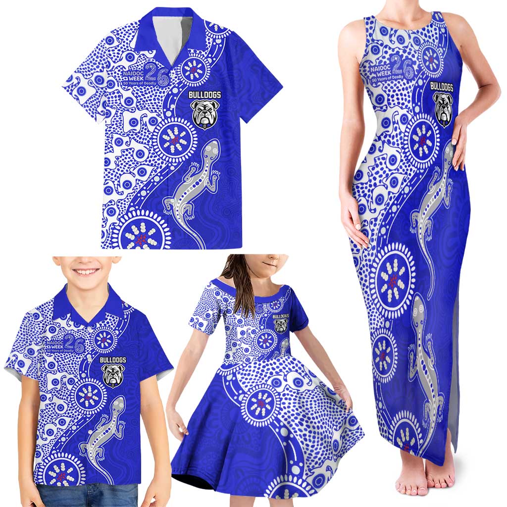 Canterbury-Bankstown Bulldogs NAIDOC Week 2026 Family Matching Tank Maxi Dress and Hawaiian Shirt Aboriginal Lizard Dot Painting - 50 Years of Deadly