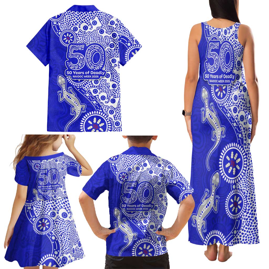 Canterbury-Bankstown Bulldogs NAIDOC Week 2026 Family Matching Tank Maxi Dress and Hawaiian Shirt Aboriginal Lizard Dot Painting - 50 Years of Deadly