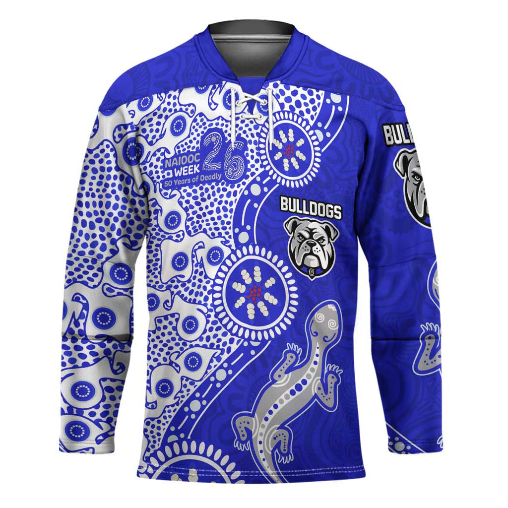 Canterbury-Bankstown Bulldogs NAIDOC Week 2026 Hockey Jersey Aboriginal Lizard Dot Painting - 50 Years of Deadly