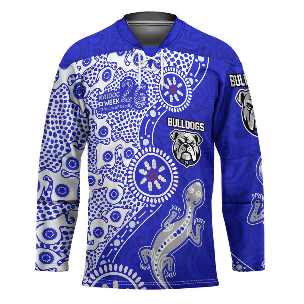 Canterbury-Bankstown Bulldogs NAIDOC Week 2026 Hockey Jersey Aboriginal Lizard Dot Painting - 50 Years of Deadly