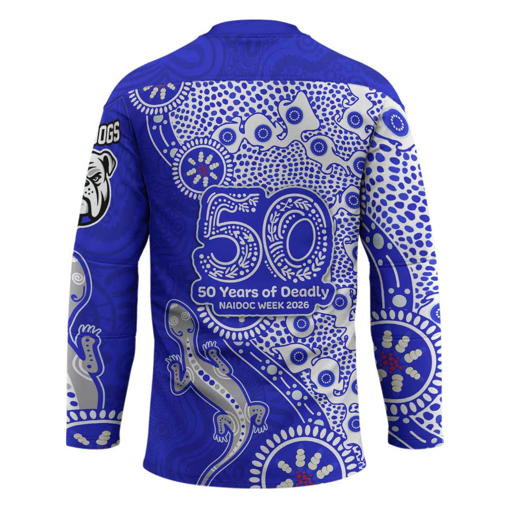 Canterbury-Bankstown Bulldogs NAIDOC Week 2026 Hockey Jersey Aboriginal Lizard Dot Painting - 50 Years of Deadly