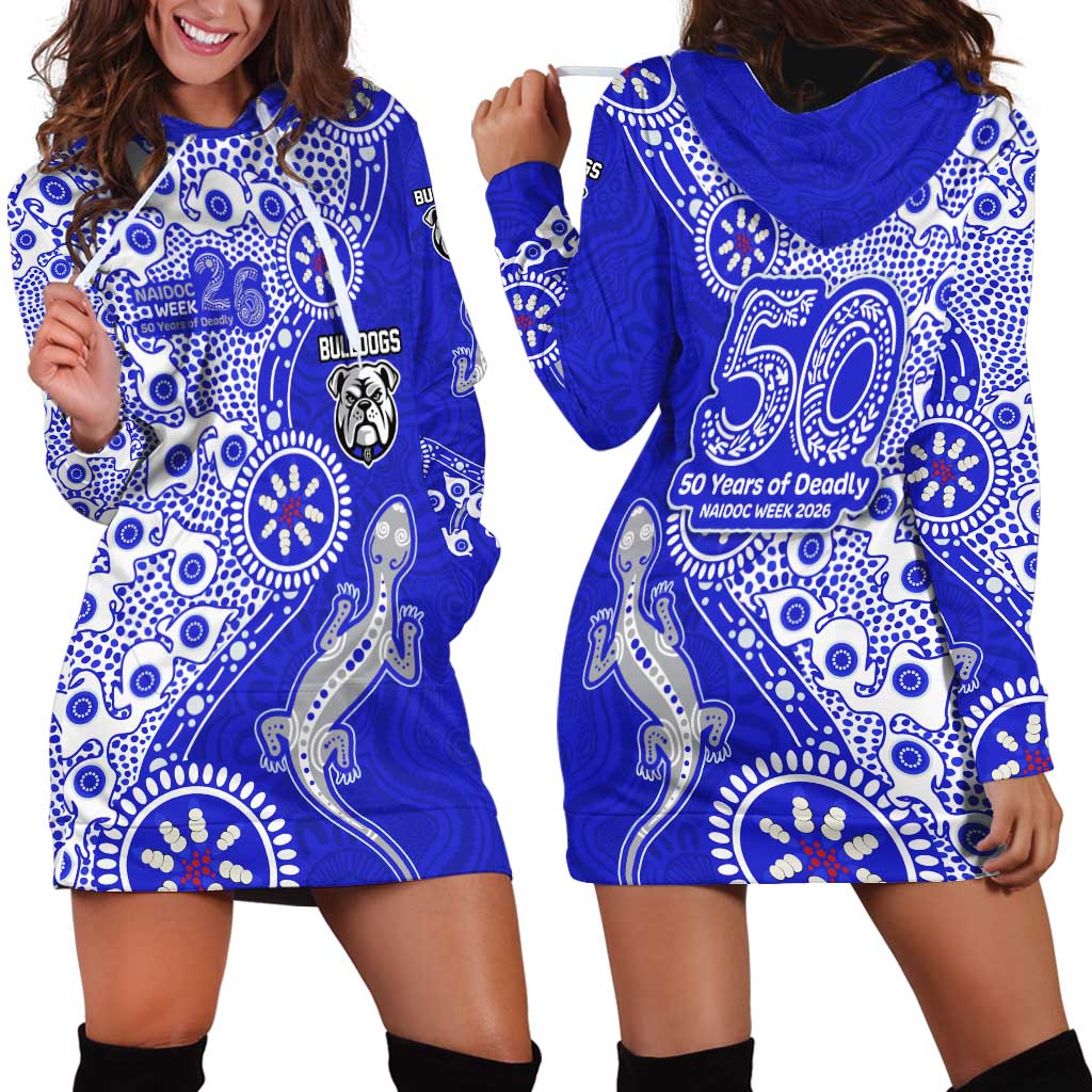 Canterbury-Bankstown Bulldogs NAIDOC Week 2026 Hoodie Dress Aboriginal Lizard Dot Painting - 50 Years of Deadly