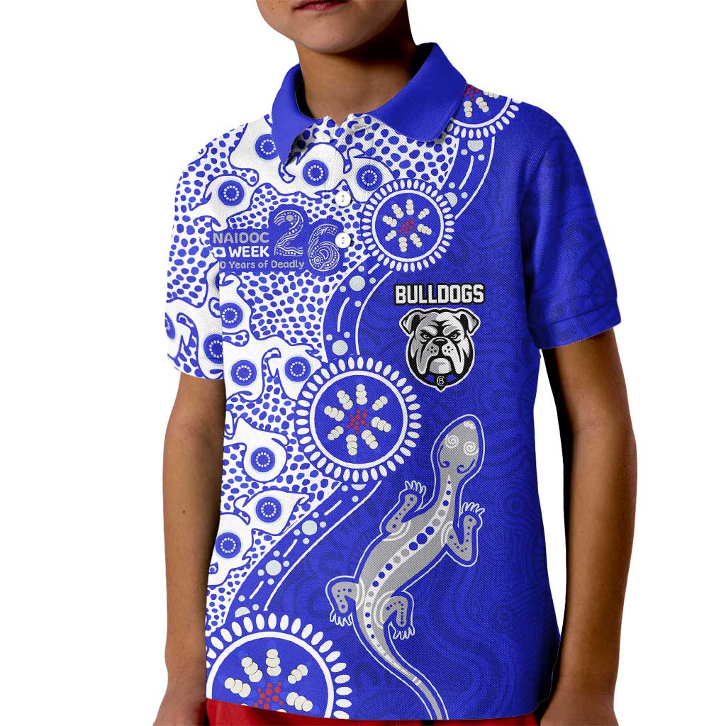 Canterbury-Bankstown Bulldogs NAIDOC Week 2026 Kid Polo Shirt Aboriginal Lizard Dot Painting - 50 Years of Deadly