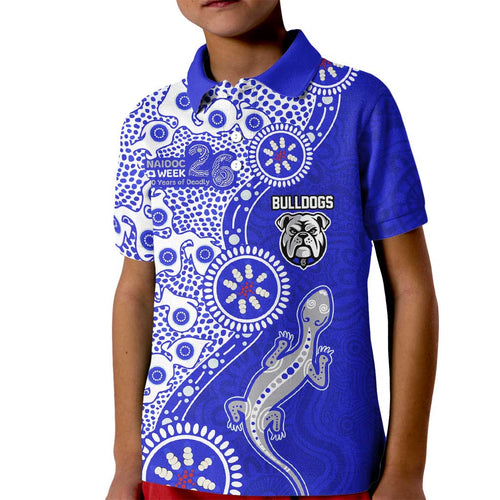 Canterbury-Bankstown Bulldogs NAIDOC Week 2026 Kid Polo Shirt Aboriginal Lizard Dot Painting - 50 Years of Deadly