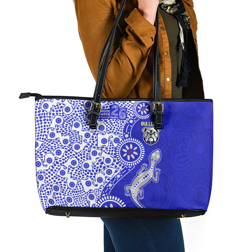 Canterbury-Bankstown Bulldogs NAIDOC Week 2026 Leather Tote Bag Aboriginal Lizard Dot Painting - 50 Years of Deadly