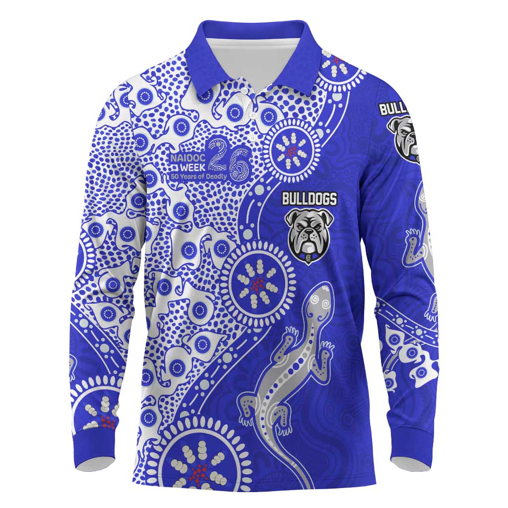 Canterbury-Bankstown Bulldogs NAIDOC Week 2026 Long Sleeve Polo Shirt Aboriginal Lizard Dot Painting - 50 Years of Deadly
