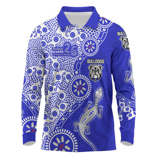 Canterbury-Bankstown Bulldogs NAIDOC Week 2026 Long Sleeve Polo Shirt Aboriginal Lizard Dot Painting - 50 Years of Deadly