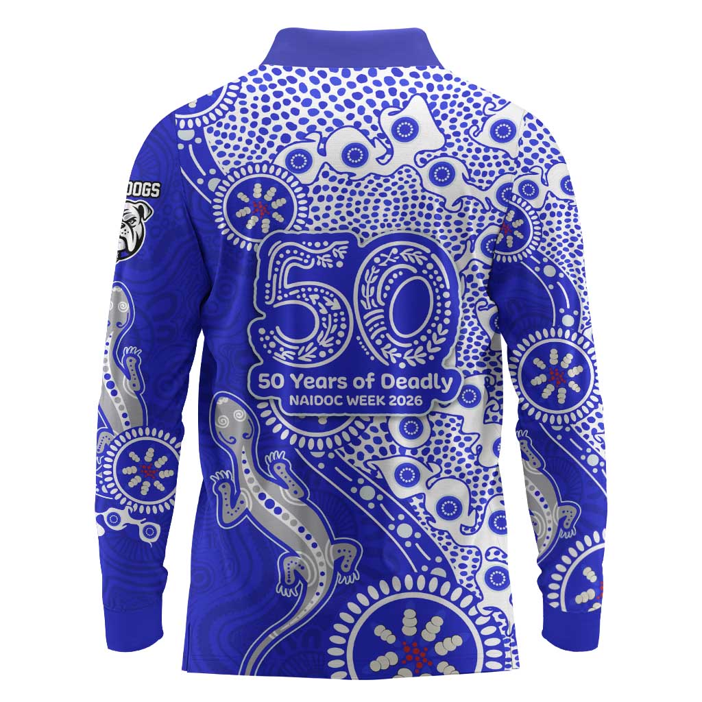 Canterbury-Bankstown Bulldogs NAIDOC Week 2026 Long Sleeve Polo Shirt Aboriginal Lizard Dot Painting - 50 Years of Deadly