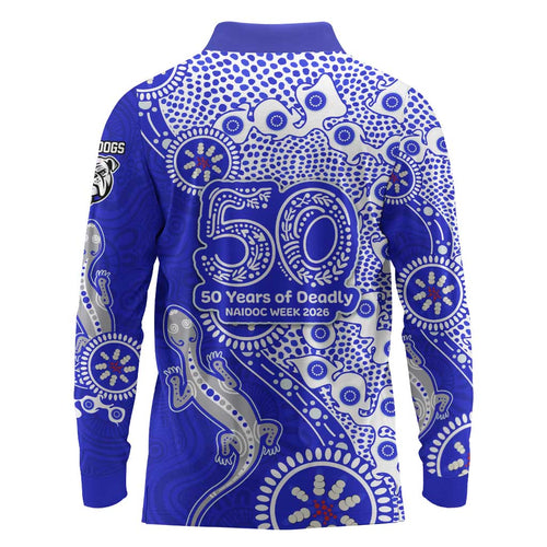 Canterbury-Bankstown Bulldogs NAIDOC Week 2026 Long Sleeve Polo Shirt Aboriginal Lizard Dot Painting - 50 Years of Deadly
