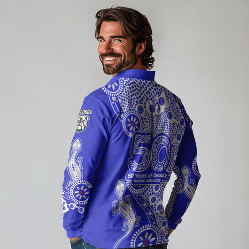 Canterbury-Bankstown Bulldogs NAIDOC Week 2026 Long Sleeve Polo Shirt Aboriginal Lizard Dot Painting - 50 Years of Deadly