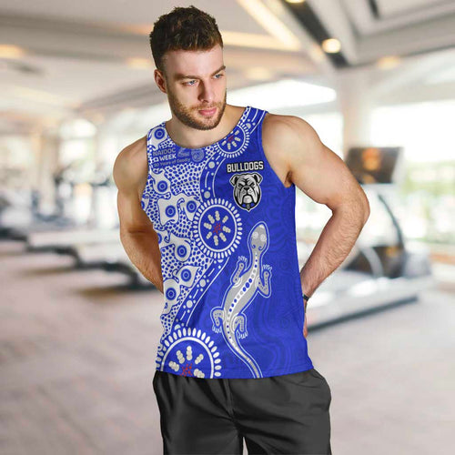 Canterbury-Bankstown Bulldogs NAIDOC Week 2026 Men Tank Top Aboriginal Lizard Dot Painting - 50 Years of Deadly