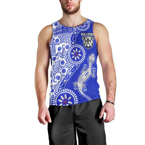 Canterbury-Bankstown Bulldogs NAIDOC Week 2026 Men Tank Top Aboriginal Lizard Dot Painting - 50 Years of Deadly
