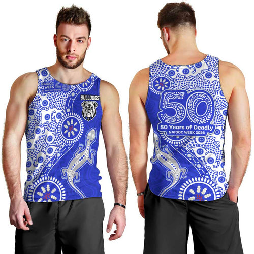 Canterbury-Bankstown Bulldogs NAIDOC Week 2026 Men Tank Top Aboriginal Lizard Dot Painting - 50 Years of Deadly