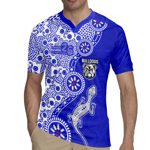 Canterbury-Bankstown Bulldogs NAIDOC Week 2026 Rugby Jersey Aboriginal Lizard Dot Painting - 50 Years of Deadly