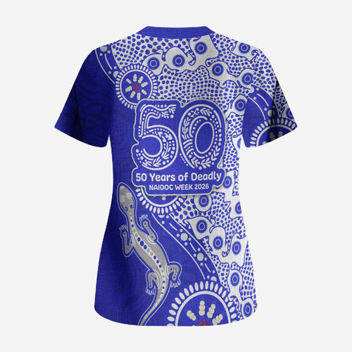 Canterbury-Bankstown Bulldogs NAIDOC Week 2026 Scrub Top Aboriginal Lizard Dot Painting - 50 Years of Deadly